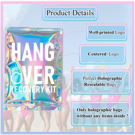 BUDICOOL 20pcs Hangover Recovery Kit Bags Self Care Kits Preprinted Holographic Resealable Bags for Bachelorette Party Favors,Bridal Party Favors,Wedding Welcome,Birthday Hangover Kits(5"*7")