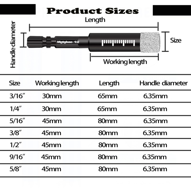 Mgtgbao 6PCS Dry Diamond Drill Bits Set, Core Drill bit