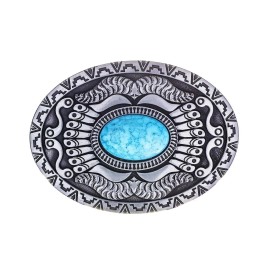Yoqucol Vintage Oval American Western Cowboy Turquoise Stone Belt Buckle For Men