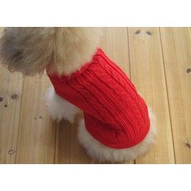 FAMI Small Dog Sweaters Knitted Pet Cat Sweater Warm Dog Sweatshirt Dog Winter Clothes Kitten Puppy Sweater(Red-Large)