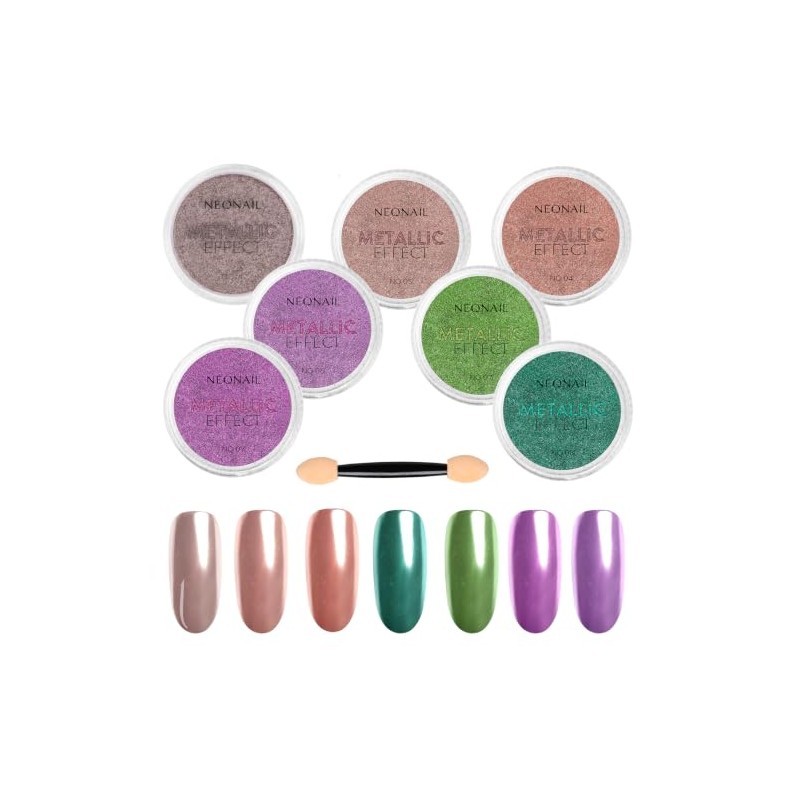NÉONAIL Metallic Effect Set - 7 Nail Powders with Applicator