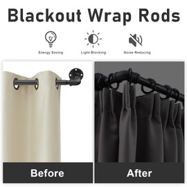 BsBsBest Industrial Curtain Rods,Black Blackout Curtain Rod for Windows,1 Inch Wrap Around Pipe Curtain Rod,Adjustable Window Curtain Rod,Rustic Pipe Curtain Rod for Kitchen,Bedroom(32-72inch)