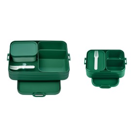 Mepal Take a Break 2-Piece Bento Lunch Box Set, Small/Large, Lunch Box with Compartments, Suitable for up to 4 or 8 Slices of Bread, TPE/PP/ABS, Vivid Green
