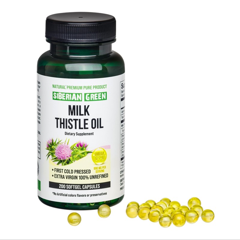 Siberian Green Milk Thistle Oil Capsules 200 Softgels Wild Harvested