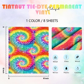 Tintnut Tie Dye Permanent Vinyl - 8 Sheets 12inchesx10inches Swirl Pattern Adhesive Seamless Colorful Permanent Vinyl Sheets Self Adhesive