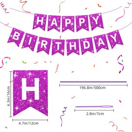 Purple Happy Birthday Banner Birthday Sign for Backdrop Glitter Happy Birthday Garland for Girls Women Purple Birthday Tea Party Decorations Bunting Banner Birthday Party Supplies