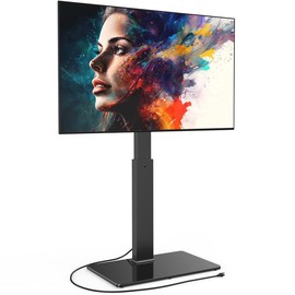 FITUEYES Floor TV Stand with Power Outlet for 32-70 Inch LCD LED Flat/Curved Screens, Corner TV Stand with Tempered Glass Base Height Adjustable Holds Up to 88lbs MAX VESA 400x600mm