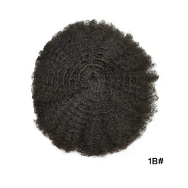 Afro Toupee For Black Men Brazilian Human Hair Units Black Men Hair System PU Injection Kinky Curly Afro Hair Units Black Men Durable African American Mens Hair Piece 8x10 8mm afro wave #1B OFF BLACK
