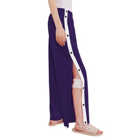 Deyeek Women's Tear Away Pants Side Split Snap Open Bottom Sweatpants Leg Breakaway Post Surgery Pants with Pockets Dark Purple
