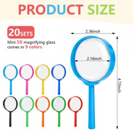 SenseYo 20 PCS Mini Magnifying Glass for Kids, 5X Small Kid Magnifier for Hobbies and Science