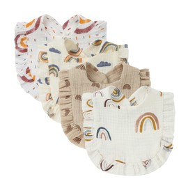 Nishine 4 PACK Solid Muslin Baby Drool Bibs Set for Unisex Boys Girls Cotton Adjustable Teething Feeding Drooling Bibs(Rainbow Set)