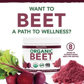 NaturesPlus Organic Beet Powder - Fermented and Non Fermented Beet Powder Rich in Naturally Occurring Nitrates - Organic, Gluten Free, Vegan - 30 Servings, 240g