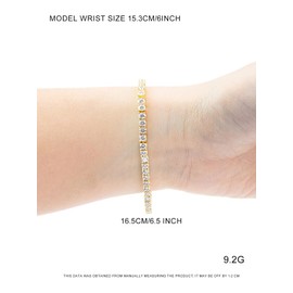 OUANGANC 14K Gold Plated Classic Tennis Bracelet for Women - 3mm Round Cubic Zirconia Diamond-like Jewelry,6-8 Inch (6.5 Yellow Gold Bracelet for Wedding, Anniversary, Birthday Gifts