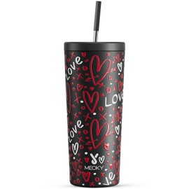Meoky 24 oz Insulated Tumbler with Lid and Straw, Stainless Steel Vacuum Insulated Tumbler, Keeps Cold for 24 Hours, 100% Leak Proof, Fits in Car Cup Holder (Romance)