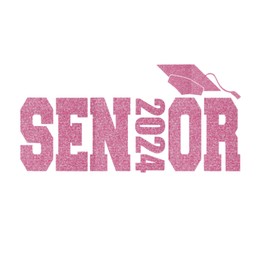 Senior 2024 Iron On Decal, Graduation Shirt Transfer, Graduate TShirt Patch, DIY Crafts, Graduation Cap, Pick Size and Color, Iron-On Almost Anything in 5 Min (Flamingo Pink Glitter)