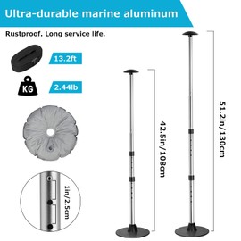 KOMCLUB Boat Cover Support Pole System with 8 Adjustable Heights Telescoping Steel Furniture Cover Support Poles 22.4”-51.2” and 2 Circular Webbing Strap Weight Bag for Fishing Boats and Yachts