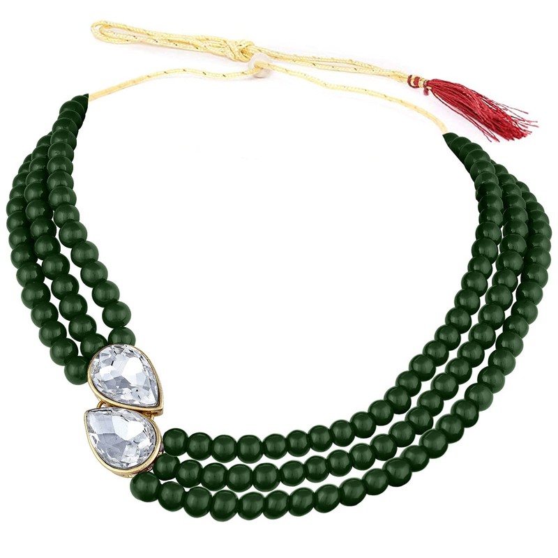 Aheli Pearl Mala Collar verde con pendientes para mujeres Niñas