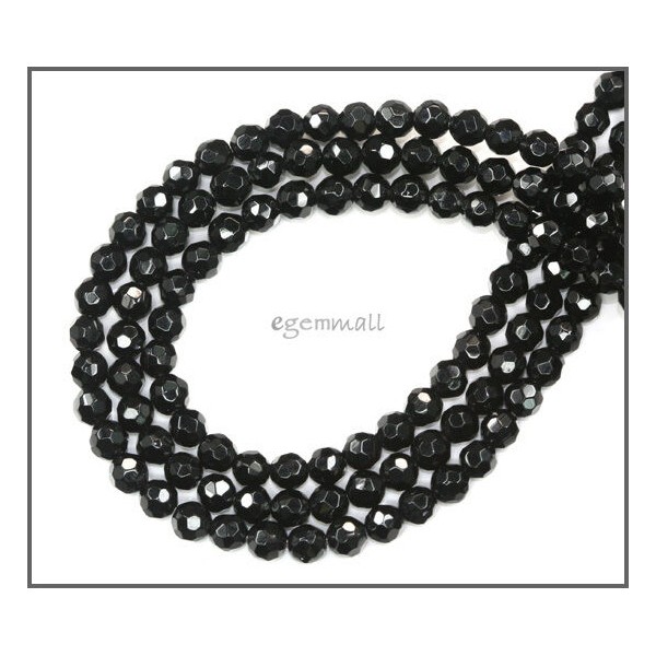 15.5" Black Onyx Faceted Round Beads 4mm #58055