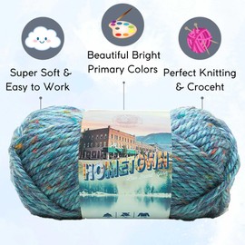 Lion Brand Hometown Key Largo Tweed 135-308 (6-Skeins - Same Dye Lot) #6 S Bulky Acrylic Yarn for Crocheting and Knitting - Bundle with 1 Artsiga Crafts Project Bag
