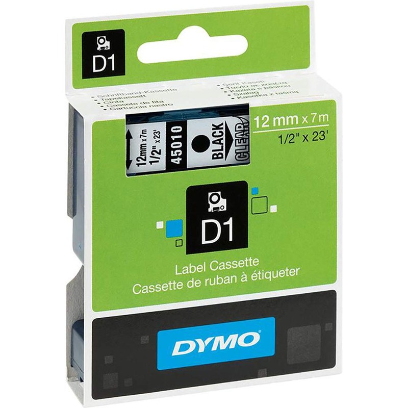DYMO D1 Labelling Tape 45013, 12 mm, Black/White