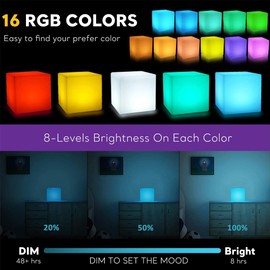 LED Cube Light, 16 RGB Color Cube LED Mood Lamp Rechargeable, 4-In Tesseract Cosmic Cube with Remote, IP65 Waterproof Bedside Lamp Night Light Decorative Lighting for Home Party Nursery Kids Toys Gift
