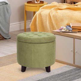 Furnistar 19.7” Modern Button Tufted Round Fabric Storage Ottoman Footstool with Removable Lid (Green)