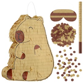 Simgoing Capybara Piñata with Stick Blindfold, Confetti (15.7" x 12.5" x 3.0 ") Capybara Party Decorations Cute Animal Piñata for Animal Theme Birthday Baby Shower Party Decorations Supplies