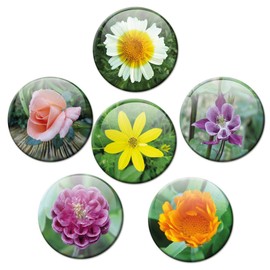 Fridge Magnets Flowers Splendour Decorative Gift Set Magnets Flowers for Women Girlfriend Flower Lovers Strong Large 50 mm Round Colourful
