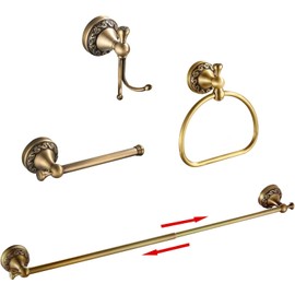 Antique Brass Toilet Paper Holder Towel Ring, Antique Towel Hook Towel Bar Adjustable 4pcs,Brass Hand Towel Holder Robe Hook Wall Mount Bathroom Accessories Set