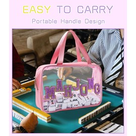 Empty Mahjong Tile Bag, Pink Clear PVC Mahjong Case with Handle, Zipper Waterproof Mah Jong Tile Storage Bag for American Mah Jong Lover Gifts, Portable Travel Storage12.4 x 8.5 x 3.5 In(Case Only)