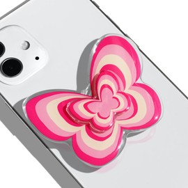 GRIPONG Cute Swappable Expandable and Spinnable Mobile Phone Grip Stand for Phones and Tablets - Acrylic Spinner Accessory (Pink Butterfly Spinner)