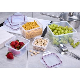 SnapMate - Juego de 4 recipientes cuadrados para almacenamiento de alimentos, reutilizables, sin BPA, tapas de cierre a presión con un sello de silicona a prueba de fugas. Ideal para aperitivos, sopa,