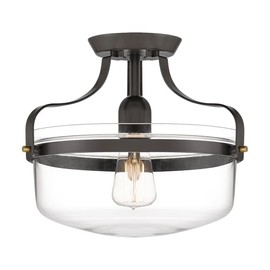 Quoizel Maddock Semi-Flush Mount Light Fixture, 10.5 inch 1-Light Matte Bronze Light with Clear Glass Shade for Hallway, Kitchen, Bedroom, Dining, Living Room, or Office