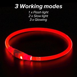 USB Rechargeable LED Dog Collar, Glow in The Dark Led Pet Collar, Water Resistant Cuttable TPU Light Up Collars for Small Medium Large Dogs