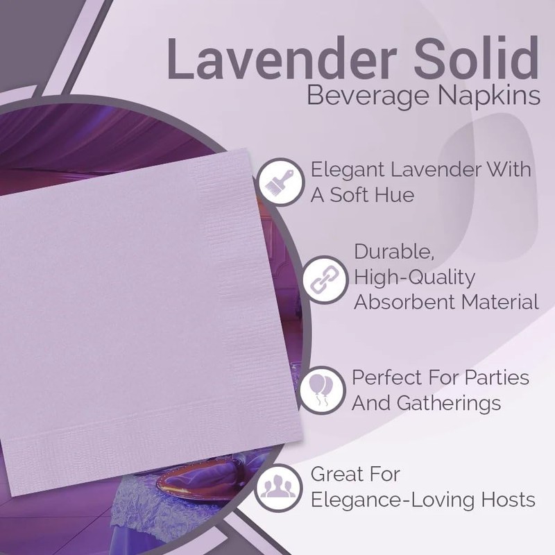 Lavender Solid Beverage Napkins - (Pack of 20) - Perfect