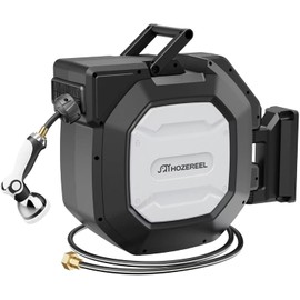 5/8" x 100 ft Heavy Duty Retractable Garden Hose Reel by HOZEREEL, Outdoor Garden Hose Reels - Self Retract Wall Mount Hose Reel Automatic Storage, Any Length Lock, 10 Pattern Nozzle