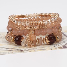 Bohemia Bracelets for Women Girls Vintage Stackable Beads Bracelets Charm Stretch Beach Jewelry, Crystal, no gemstone