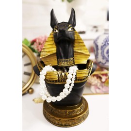 Ebros Egyptian God Anubis Jackal Dog Bust Decorative Box Figurine in Black and Gold Finish with Hieroglyphic Base Gods Goddesses of Egypt Ancient Deities Lord of Mummification Death Afterlife Statue