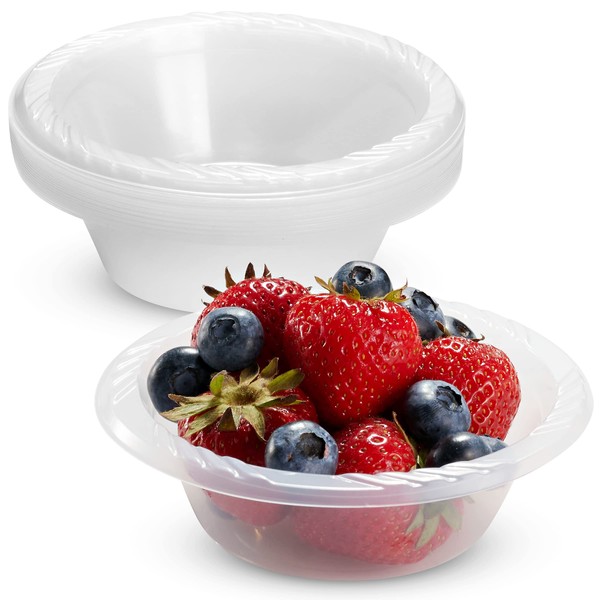 GOURMEX 5oz Plastic Plates Disposable | Clear Party Plates Bulk Disposable Plates | Microwaveable, Food Safe, BPA Free Disposable Plates (5oz)