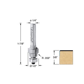 Amana Tool - 47150 Carbide Tipped No-File Trim .059 Radius x 1/2 Dia x 3/8 x 1/4" Shan