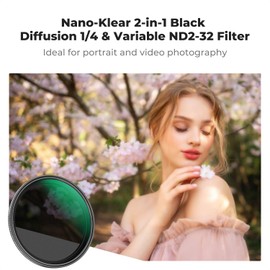 K&F Concept 77mm Black Diffusion 1/4 & Variable ND2-ND32 Filter Cinematic Mist Effect Neutral Density 2-in-1 Lens Filter AGC Optical Glass Multi-Coated (Nano-K Series)