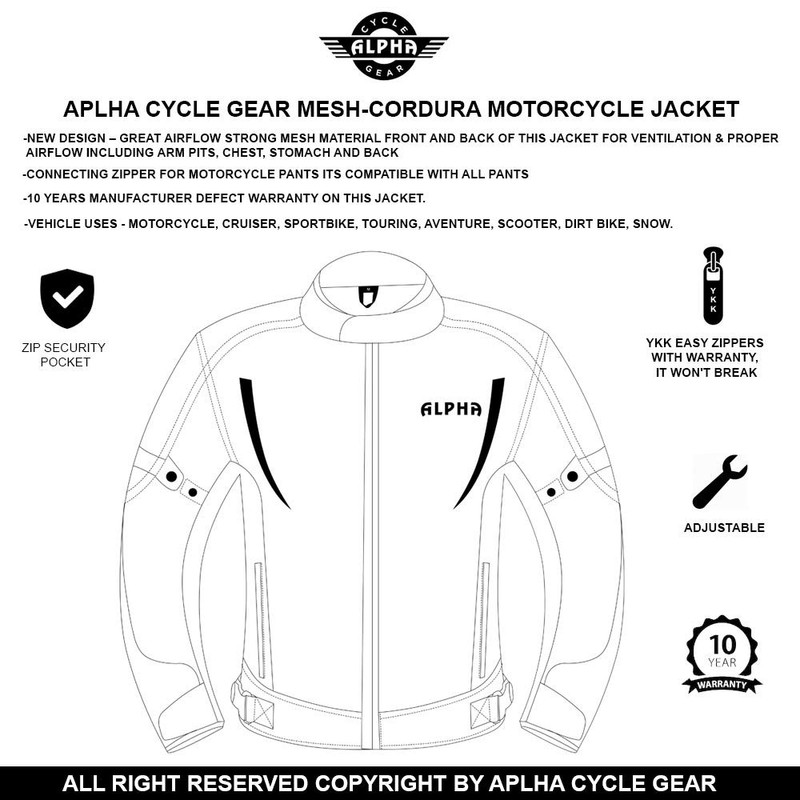 ALPHA CYCLE GEAR HI VIS MESH MOTORCYCLE JACKET FOR MENS