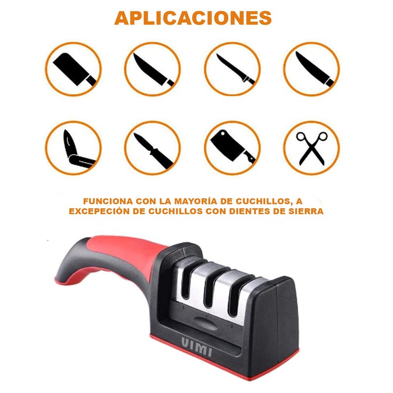 Afilador Cuchillos Cocina Ergonomico Tijeras 3 Etapas Manual (Rojo)