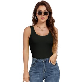 AUHEGN Tank Top for Women Summer Sleeveless Scoop Neck Ribbed Tank Tops Fitted Basic Cami Tee Shirts Black Tank Top Woman Black Small