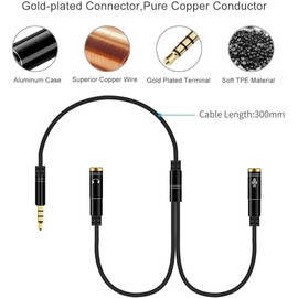 BlackStork Headset Adapter Y Splitter Dual Female to 1 male Black Mic audio smathphone PC headset adapter (Black)