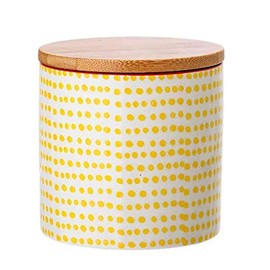 Bloomingville Susie Storage Container Pot Airtight Diameter 10 x Height 10 cm Yellow Ceramic Bamboo Holds Approx. 400 ml