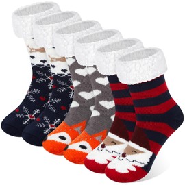 Hestya 3 Pairs of Christmas Socks Women Men House Socks Non-Slip Hut Socks Winter Warm Stopper Socks, multicoloured