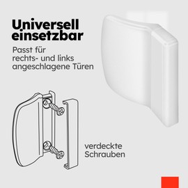 LouMaxx Balcony Door Handle Outside White for Space-saving Installation Between Door and Roller Shutter - Set of 2 Patio Door Handle Including Screws (Concealed) - Pull Handle with Screw Cover