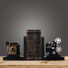 Home Decorative Camera & Projector Vintage Design Resin Bookshelf Bookends,Paper Weights, Book Ends,Bookend Supports, Book Stoppers, Set of 2