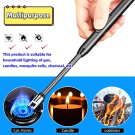 Candle Lighter, Upgraded Electric Lighter, Rechargeable USB Lighters Arc Lighter with LED Battery Display, Flameless Long Lighters for Candles Grill BBQ Camping (Silvery)
